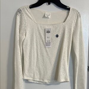 Abercrombie Kids Cream Ribbed Long Sleeve Top